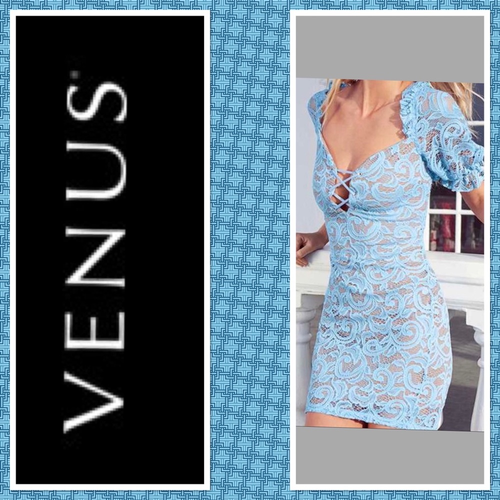 🆕 NWT! Venus | Blue Puff Sleeve Lace Mini Dress
